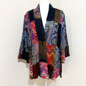 Anu Wool Blend Boho Kimono-Style Jacket Tapestry Embroidered Sequins Size XL